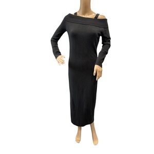 Anthropologie One Grey Day Form Fitting MIDI Knit Sweater Dress Size Small Black
